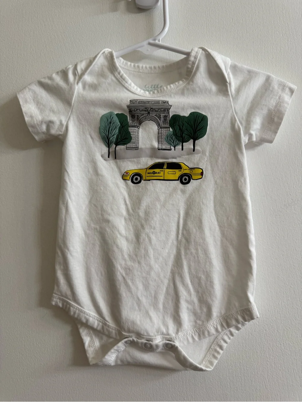 Little Hometown NYC White Baby Onesie with Yellow Taxi